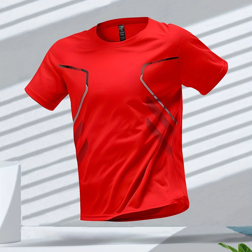 Camisetas masculinas esportivas para corrida, treino ao ar livre, secagem rápida, respirável, manga curta, casual, gola redonda, camisetas soltas de verão