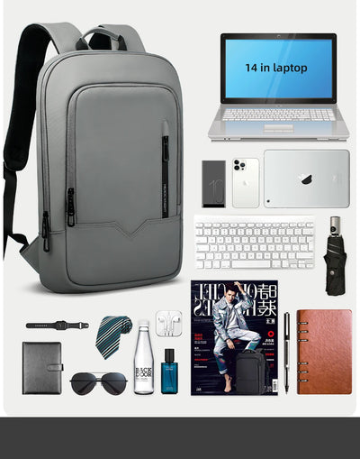 Mochila Heroic Knight para laptop de 14" Mochila fina masculina multifuncional para negócios, à prova d'água, com carregamento USB, mochila de viagem para trabalho