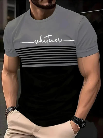 Camiseta masculina para atividades ao ar livre, moda verão, casual, gola redonda, manga curta, listrada, estilo estampado, tamanho asiático, roupa masculina, camiseta