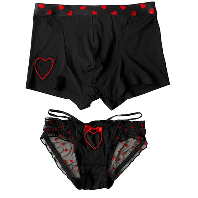 Novas cuecas de casal com estampa de coração, sexy, femininas, masculinas, cuecas boxer respiráveis, lingerie para namorado e namorada