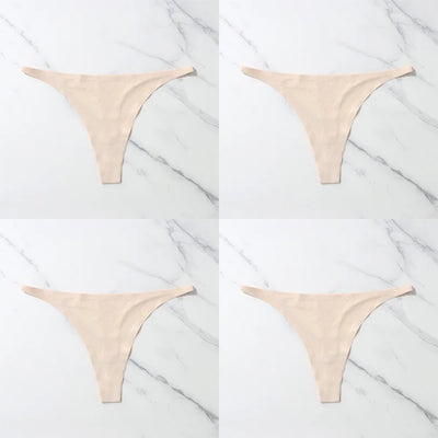 Lote com 4 peças de calcinhas sensuais sem costura, roupa íntima feminina, com cordão de seda gelo, cintura fina, tanga feminina, lisa, tanga feminina, costas nuas