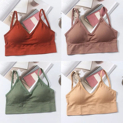 Kit 4 Conjunto de Sutiãs Sem Costura Feminino, Sutiã de Algodão Sexy e Bonito, Sutiã Acolchoado Respirável e Confortável