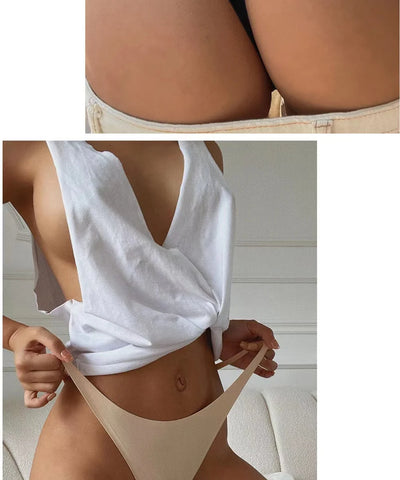 Lote com 4 peças de calcinhas sensuais sem costura, roupa íntima feminina, com cordão de seda gelo, cintura fina, tanga feminina, lisa, tanga feminina, costas nuas