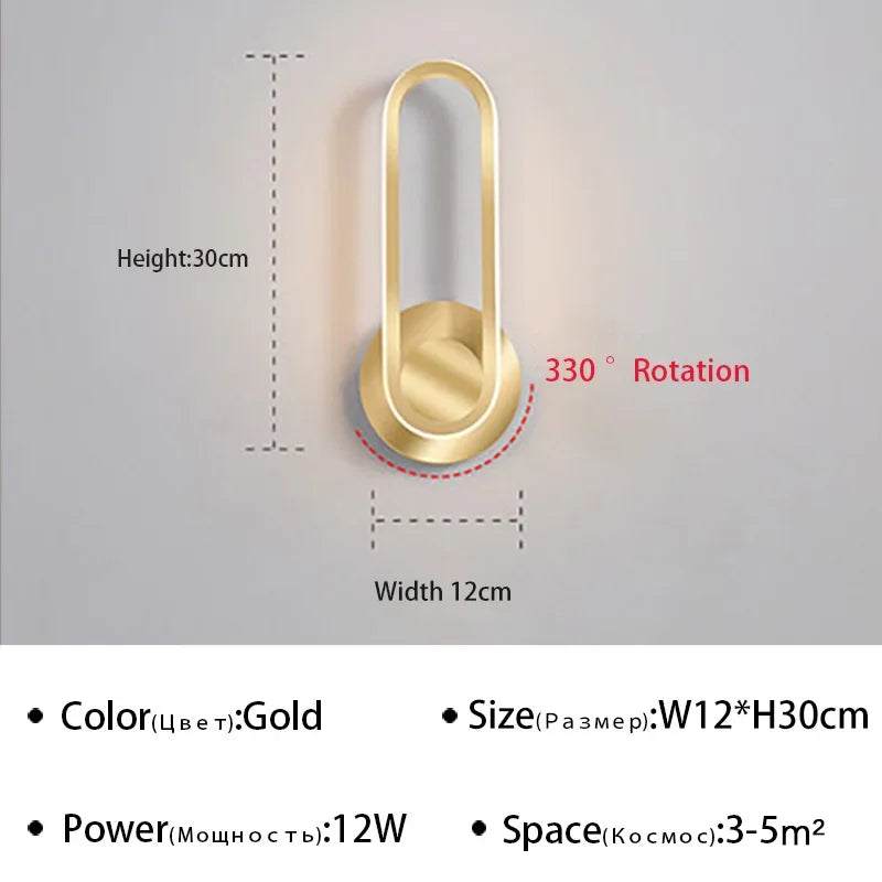 Luminária de parede LED giratória moderna para corredor, escada, quarto, cabeceira, sala de jantar, varanda, iluminação interna, arandela