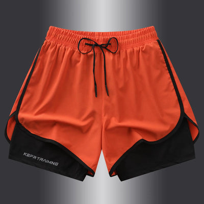 Shorts esportivos casuais anti-exposição de camada dupla masculinos, mais vendidos no verão, para corrida, fitness, calças três quartos