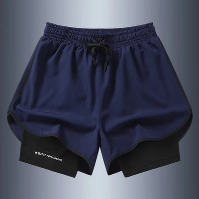 Shorts esportivos casuais anti-exposição de camada dupla masculinos, mais vendidos no verão, para corrida, fitness, calças três quartos