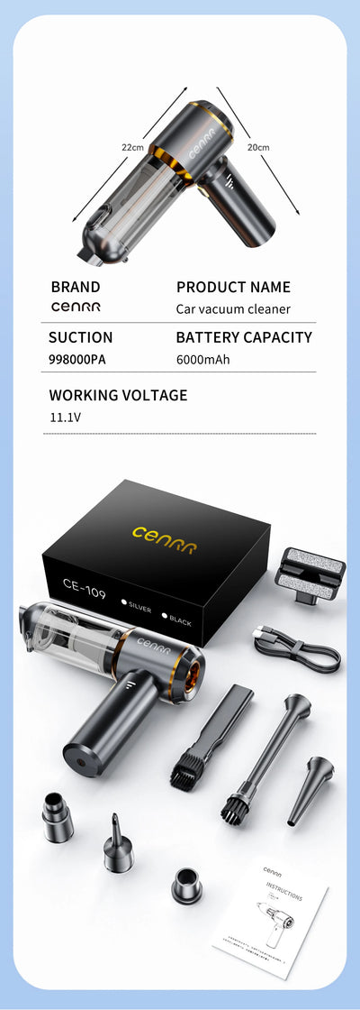 Aspirador de pó automotivo CENRR 998000PA com forte sucção, sem fio, portátil, máquina de limpeza