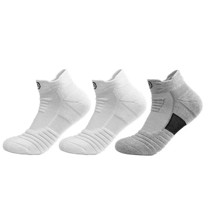 3 pares de meias masculinas de futebol, basquete, esportivas, grossas, com fundo de toalha, respiráveis, meias curtas de cano médio, meias de grife