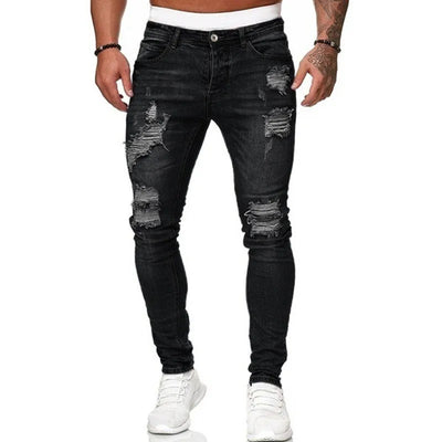 Calça jeans skinny rasgada estilo streetwear masculina, calça jeans vintage lisa com lavagem, calça jeans slim fit casual masculina, calça jeans lápis, promoção imperdível