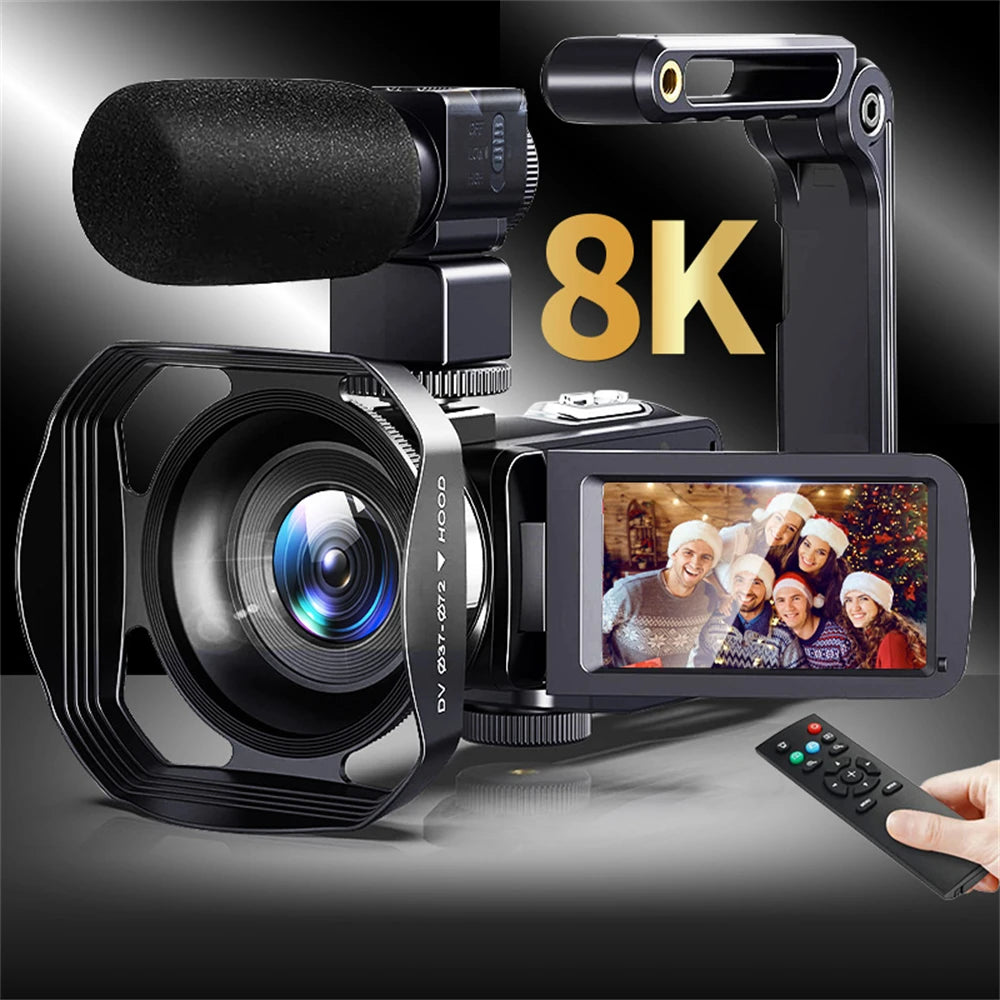 Câmera de vídeo 8K, tela LCD sensível ao toque de 3 polegadas, 60 FPS/64 MP, zoom digital de 18x, gravadora Ultra HD, Wi-Fi, filmadora portátil