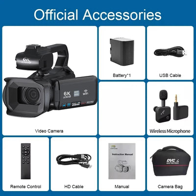 Câmera de vídeo profissional 6K para fotografia, zoom digital de 18x, visão noturna, câmera de vlog, webcam de transmissão ao vivo com WiFi de 64 MP