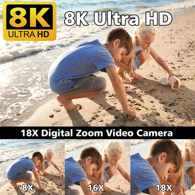 Câmera de vídeo 8K, tela LCD sensível ao toque de 3 polegadas, 60 FPS/64 MP, zoom digital de 18x, gravadora Ultra HD, Wi-Fi, filmadora portátil