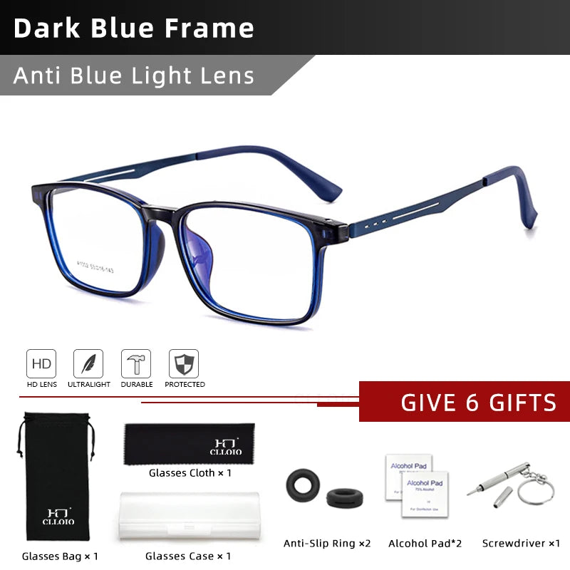 Óculos de leitura CLLOIO UltraLight de alta qualidade em titânio puro, anti-raios azuis, para miopia e hipermetropia, óculos de grau