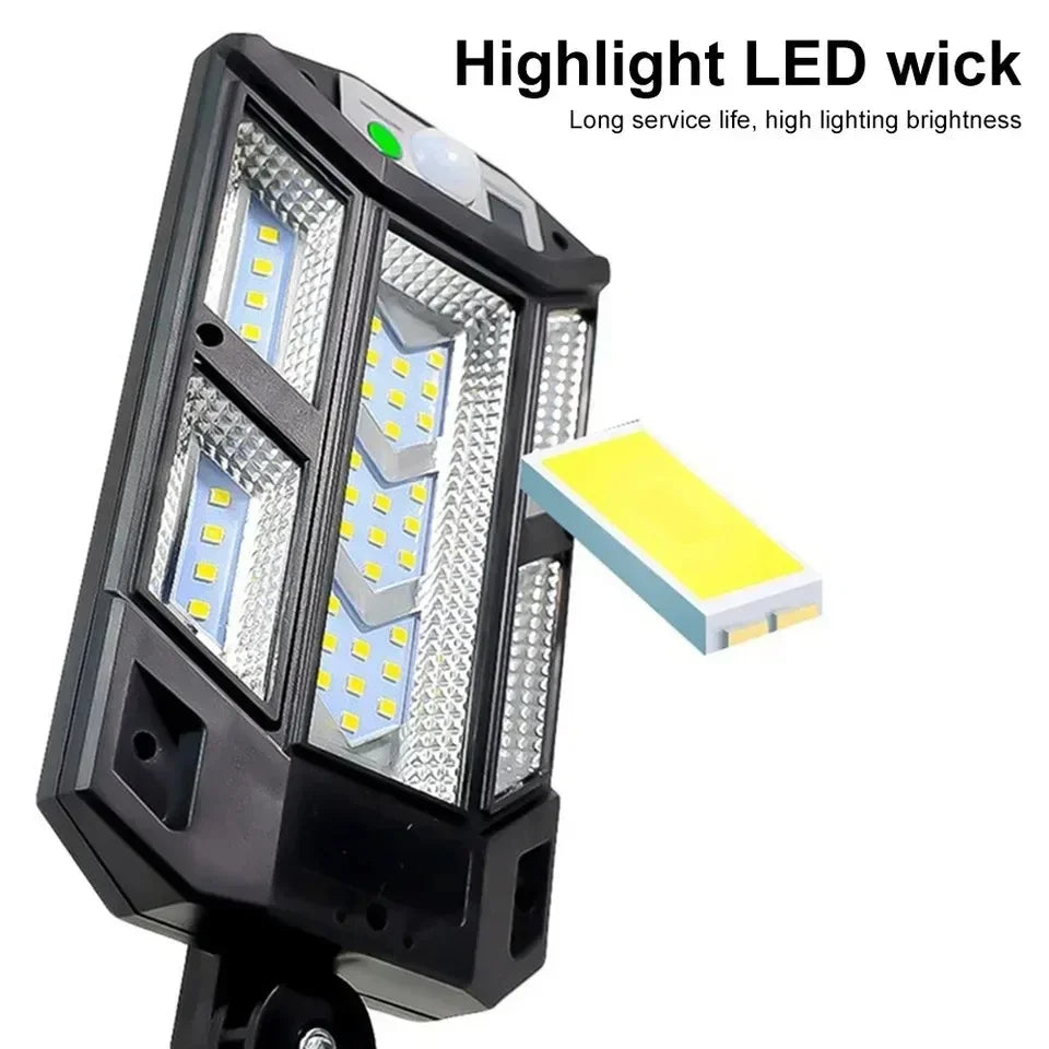 Luzes LED solares 9900LM para áreas externas, lâmpada solar com sensor de movimento, 3 modos, à prova d'água, IP65, luz solar para jardim, quintal, lanterna