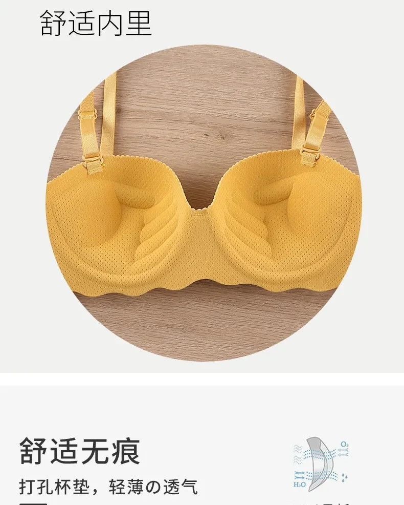 Sutiãs sensuais push up, roupa íntima sem costura para mulheres, cor sólida, lingerie sem fio, peça única, alças conversíveis, sutiã