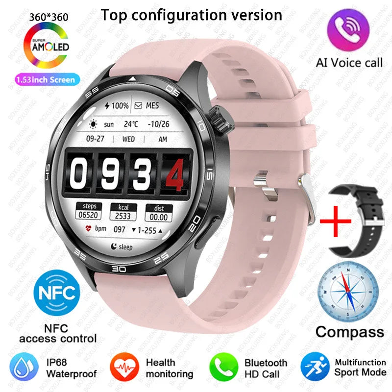 Para Huawei GT5 PRO Smart Watch Men Watch 4 Pro versão atualizada Tela AMOLED HD Bluetooth Chamada GPS NFC Frequência cardíaca SmartWatches