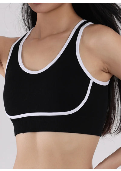 Sutiã esportivo de ioga com contraste de cores SVEIC, sem costura, vazado, costas bonitas, roupa íntima para treino fitness, à prova de choque, para corrida e academia