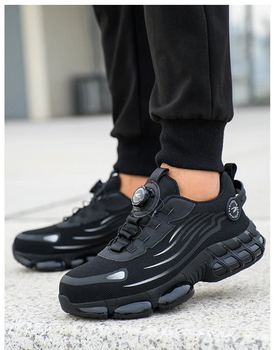 Novos calçados de segurança com botão giratório para homens, anti-esmagamento e anti-furo, calçados de trabalho da moda, calçados esportivos masculinos, botas de segurança e proteção para homens