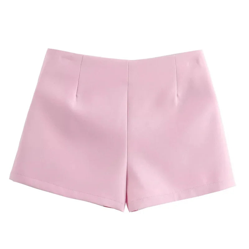 TRAF Saia-calça curta feminina com laço rosa, cintura alta, mini saia branca, moda verão, feminina, streetwear, culottes assimétricas