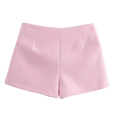 TRAF Saia-calça curta feminina com laço rosa, cintura alta, mini saia branca, moda verão, feminina, streetwear, culottes assimétricas