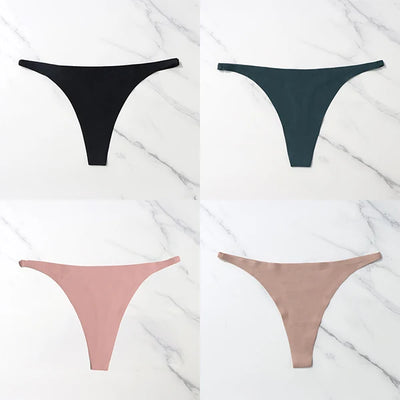 Lote com 4 peças de calcinhas sensuais sem costura, roupa íntima feminina, com cordão de seda gelo, cintura fina, tanga feminina, lisa, tanga feminina, costas nuas