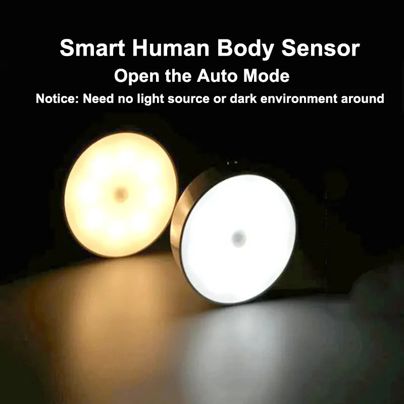 Lâmpada noturna LED inteligente com sensor de corpo humano, iluminação de emergência automática, carregamento USB, sem fio, sucção magnética, luz noturna