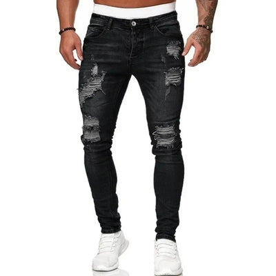 Calça jeans skinny rasgada estilo streetwear masculina, calça jeans vintage lisa com lavagem, calça jeans slim fit casual masculina, calça jeans lápis, promoção imperdível