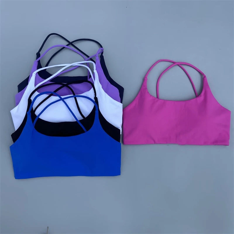 Sutiã esportivo feminino sexy com alças cruzadas nas costas, sutiã fitness de alto impacto para academia, ioga, treino, top curto, colete push up, roupa íntima para corrida