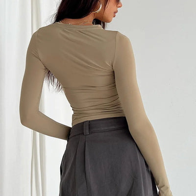 Camisetas femininas casuais de manga comprida, primavera outono, lisas, slim fit, pulôveres, camisetas, streetwear feminino, camisetas básicas, tops casuais