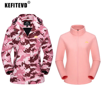 KEFITEVD 3 em 1 Jaquetas de esqui de inverno femininas, lã quente, térmica, neve, jaqueta impermeável, roupas de caminhada, casacos corta-vento para áreas externas