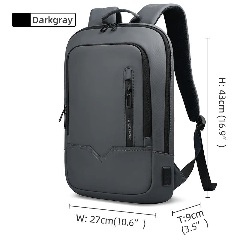 Mochila Heroic Knight para laptop de 14" Mochila fina masculina multifuncional para negócios, à prova d'água, com carregamento USB, mochila de viagem para trabalho