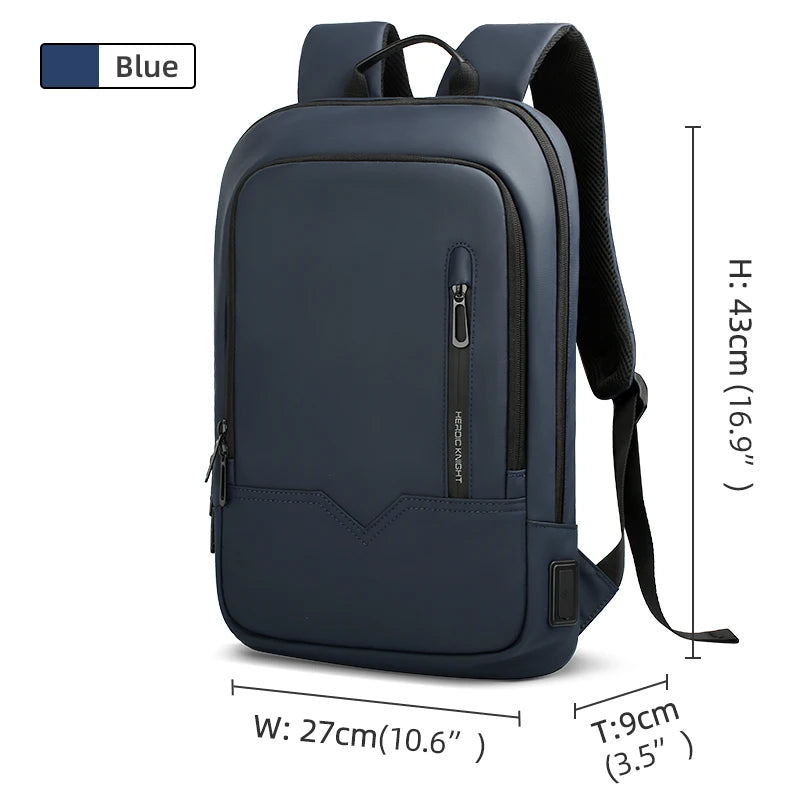 Mochila Heroic Knight para laptop de 14" Mochila fina masculina multifuncional para negócios, à prova d'água, com carregamento USB, mochila de viagem para trabalho