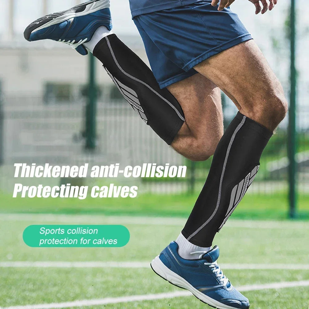 1 peça de mangas de compressão para panturrilha com almofada de EVA para homens e mulheres, suporte para pernas para dores nas canelas, caneleiras para corrida de futebol
