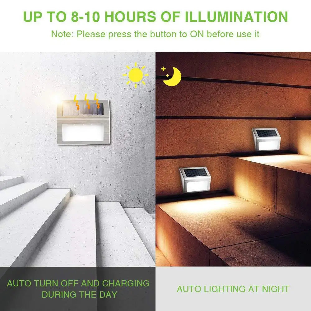 Luz de degrau 3LED de aço inoxidável, luzes solares para cerca, à prova d'água, lâmpadas de parede LED para áreas externas, luzes de deck para escada, jardim, cerca, pátio