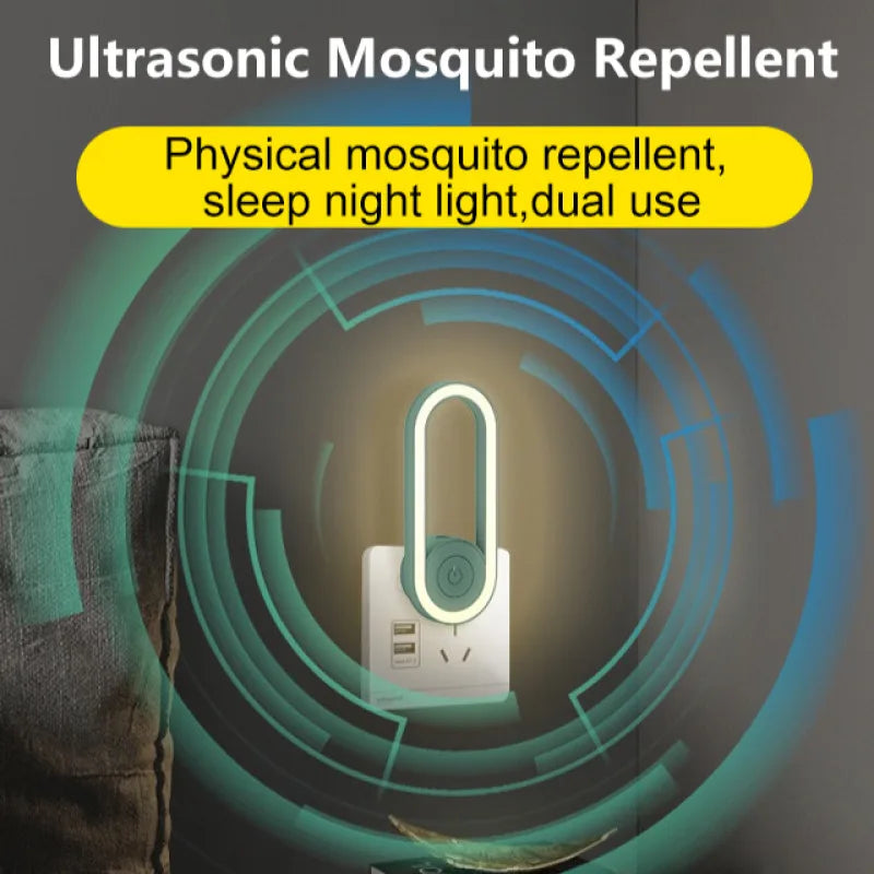 Repelente ultrassônico de mosquitos, luz noturna LED, mata insetos, lâmpada noturna elétrica para ambientes internos e externos, armadilha para moscas, captura de insetos, mata insetos