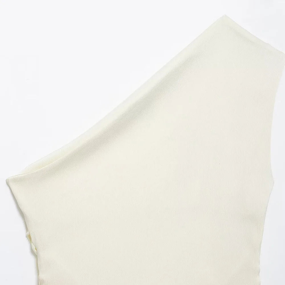 Blusa feminina assimétrica drapeada TRZA, um ombro, zíper lateral, moda chique, camisa feminina