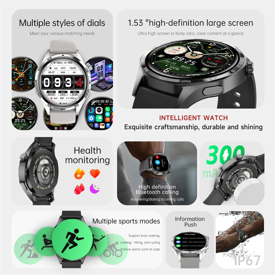 Para Huawei GT5 PRO Smart Watch Men Watch 4 Pro versão atualizada Tela AMOLED HD Bluetooth Chamada GPS NFC Frequência cardíaca SmartWatches