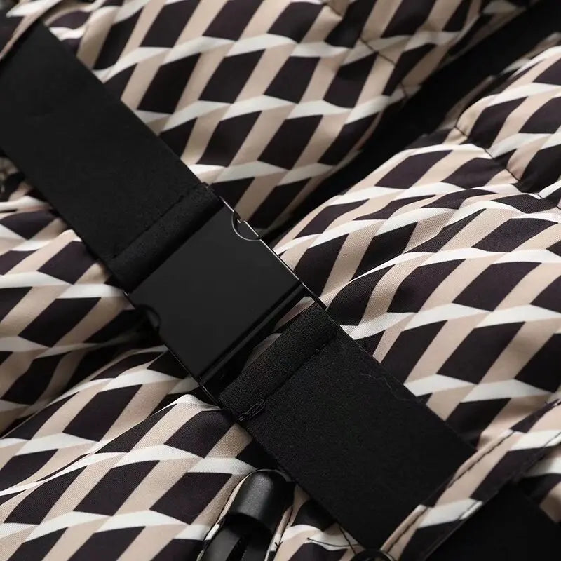 Casacos femininos de inverno com capuz, cintura alta, acolchoados, esportivos, parkas, com cinto, elegantes, grossos, quentes, à prova de vento, jaquetas de esqui