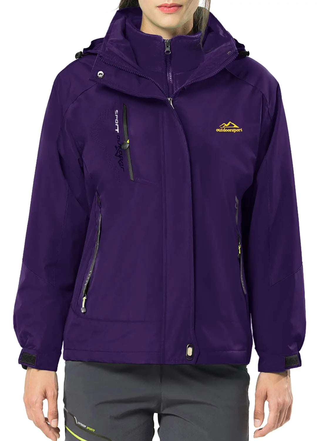 KEFITEVD 3 em 1 Jaquetas de esqui de inverno femininas, lã quente, térmica, neve, jaqueta impermeável, roupas de caminhada, casacos corta-vento para áreas externas