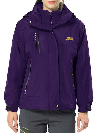 KEFITEVD 3 em 1 Jaquetas de esqui de inverno femininas, lã quente, térmica, neve, jaqueta impermeável, roupas de caminhada, casacos corta-vento para áreas externas