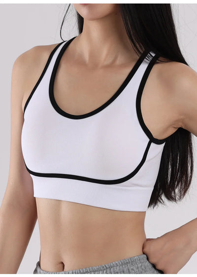 Sutiã esportivo de ioga com contraste de cores SVEIC, sem costura, vazado, costas bonitas, roupa íntima para treino fitness, à prova de choque, para corrida e academia