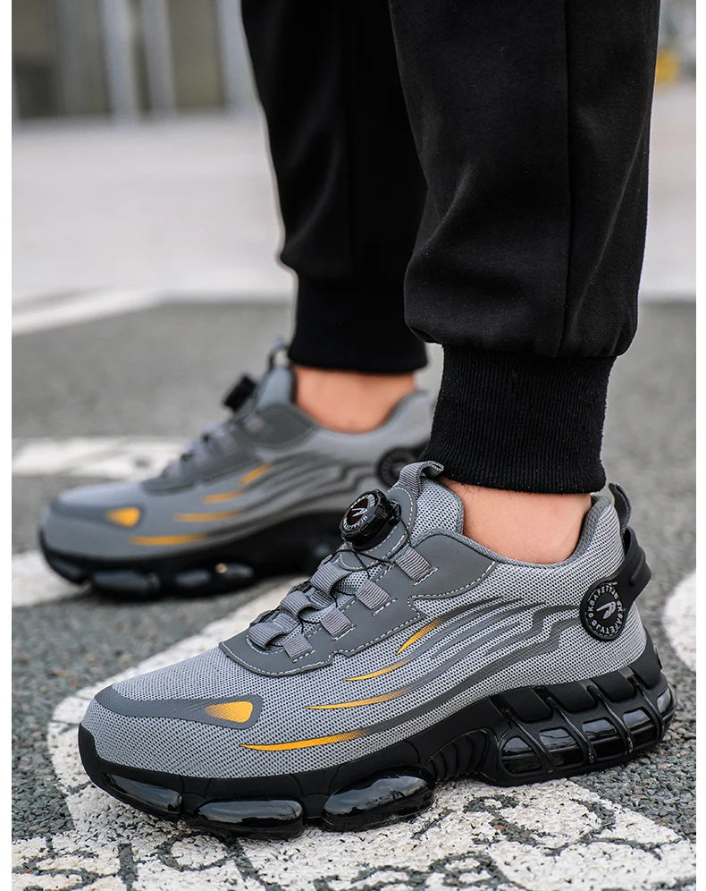 Novos calçados de segurança com botão giratório para homens, anti-esmagamento e anti-furo, calçados de trabalho da moda, calçados esportivos masculinos, botas de segurança e proteção para homens