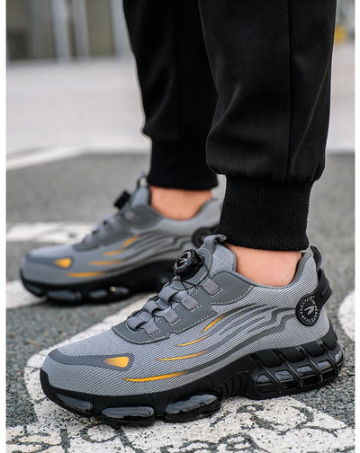 Novos calçados de segurança com botão giratório para homens, anti-esmagamento e anti-furo, calçados de trabalho da moda, calçados esportivos masculinos, botas de segurança e proteção para homens