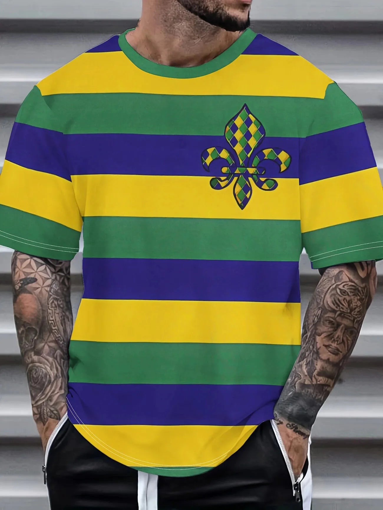 Camiseta masculina para atividades ao ar livre, moda verão, casual, gola redonda, manga curta, listrada, estilo estampado, tamanho asiático, roupa masculina, camiseta