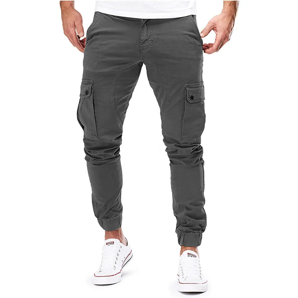 Calças masculinas finas, moda casual, calças de corrida, 2020, calças cargo de rua, calças masculinas com vários bolsos, calças de ginástica, calças de moletom masculinas