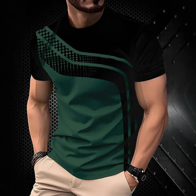 Camiseta listrada casual masculina 2025, manga curta, camisetas grandes, gola redonda, pulôver, camisas masculinas de rua, roupas de verão