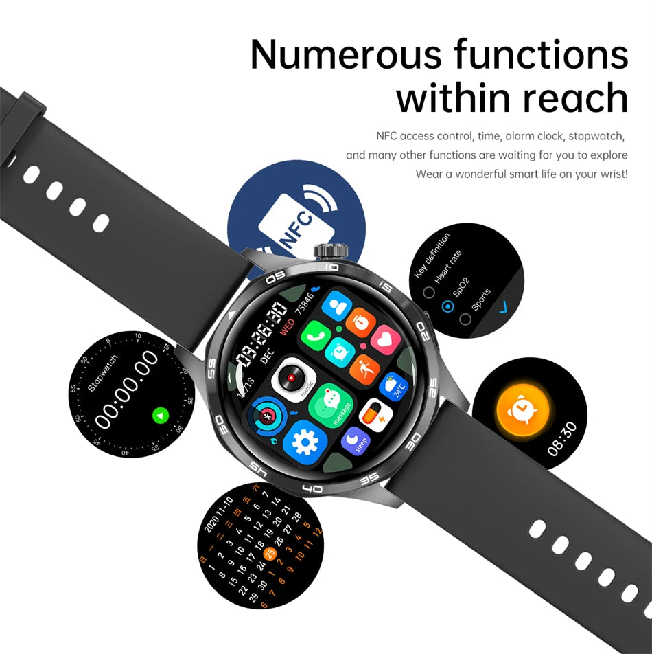 Para Huawei GT5 PRO Smart Watch Men Watch 4 Pro versão atualizada Tela AMOLED HD Bluetooth Chamada GPS NFC Frequência cardíaca SmartWatches