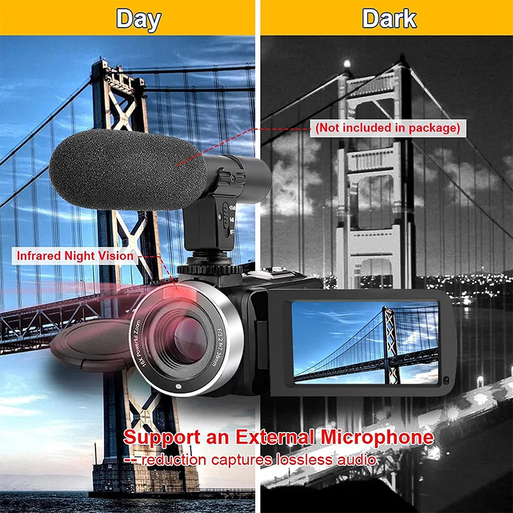 Vídeo digital 4K, zoom digital de 18X, 42MP, 2 em 1, filmadora fotográfica, tela giratória de 3,0 polegadas, câmera de alta definição, câmera DV