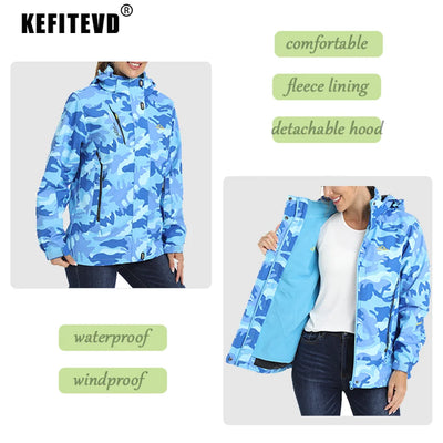 KEFITEVD 3 em 1 Jaquetas de esqui de inverno femininas, lã quente, térmica, neve, jaqueta impermeável, roupas de caminhada, casacos corta-vento para áreas externas