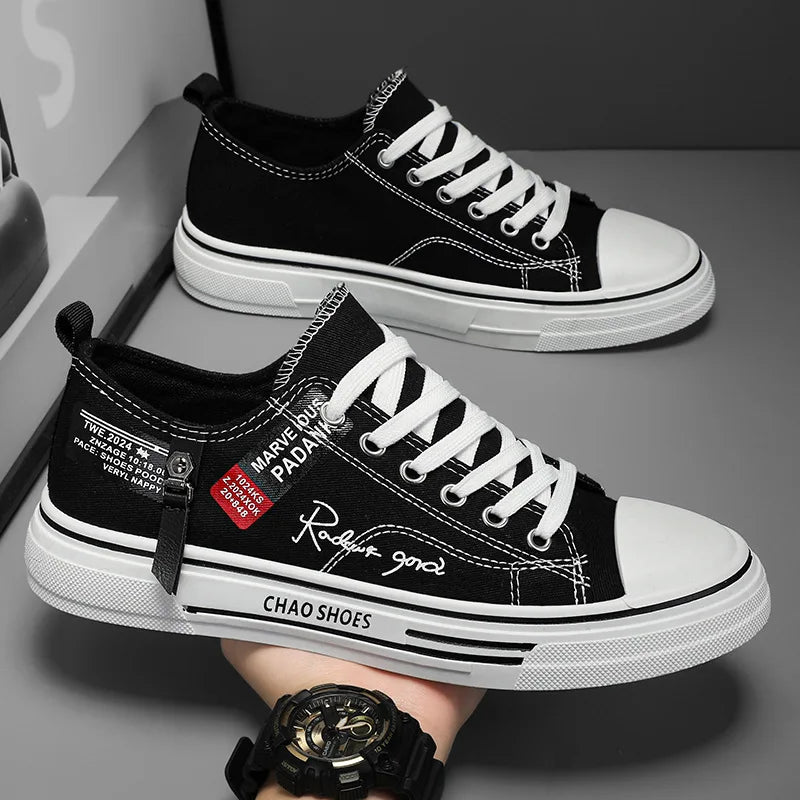 Sapatos casuais masculinos de lona, tênis masculinos respiráveis, calçados esportivos masculinos, sapato de tecido preto, tendência, letra, sapato masculino, tênis de cano baixo